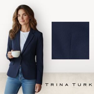 Trina Turk Navy Tailored Single-Button Blazer